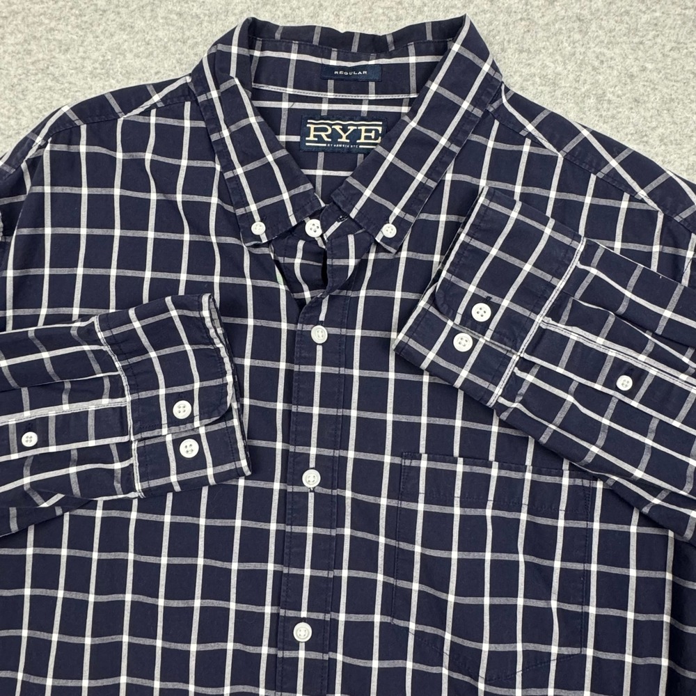 Rye by Hawker Rye Mens XL Regular Fit Navy White Windowpane Cotton Button Down